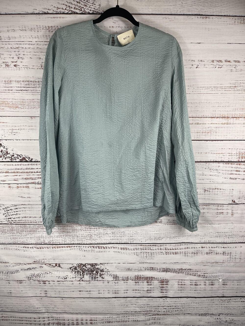 Matin Shirt Women's Size M Blue Long Sleeve Textured 100% Cotton Australia Top